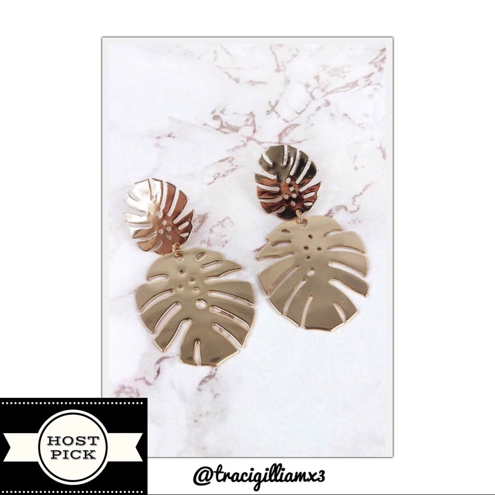 Goldtone Double Palm Leaf Earrings